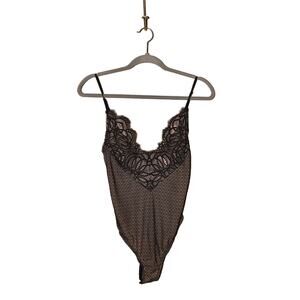 VICTORIA'S SECRET $79 Eyelash Trim Lace Bodysuit‎ Black Medium